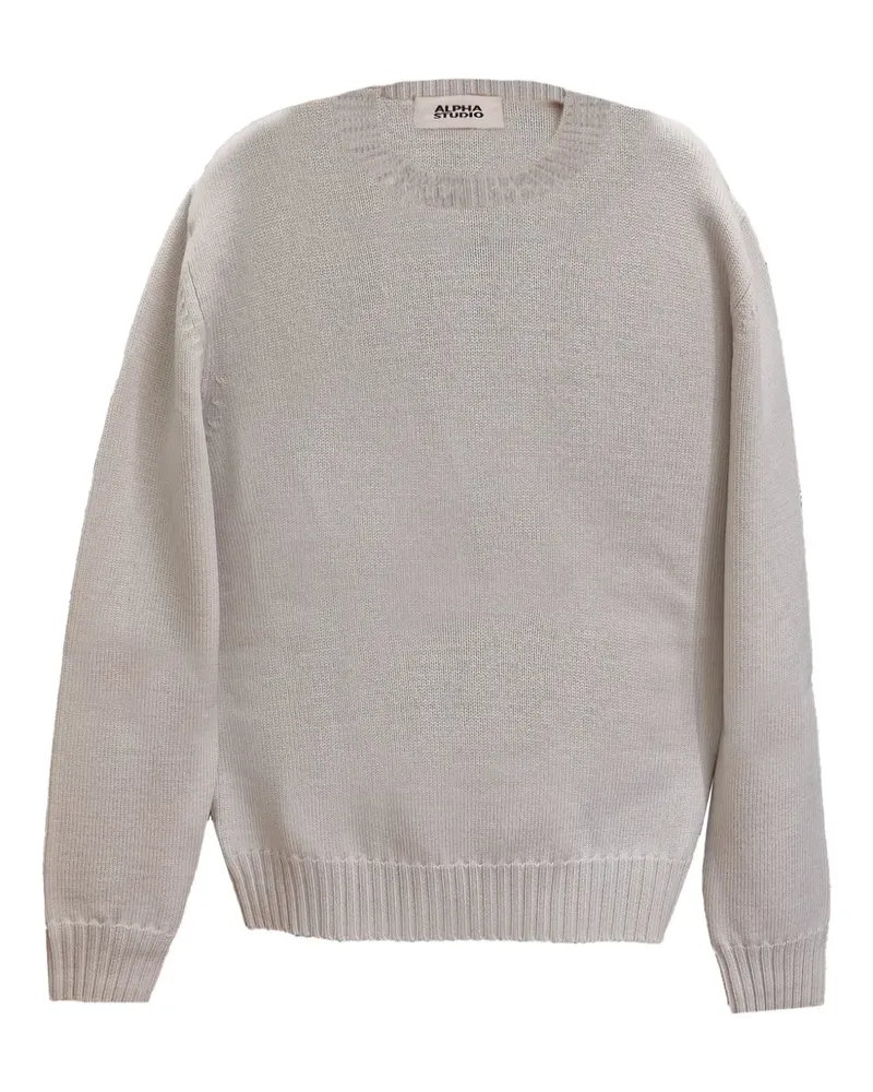 Alpha Studio Gerippter Pullover mit rundem Ausschnitt - Grau Grau
