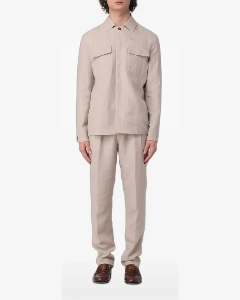 Eleventy button-up chest-pocket suit - Nude Nude