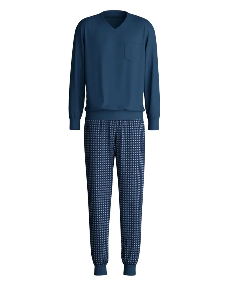 Calida V-neck chest-pocket pyjama - Blau Blau