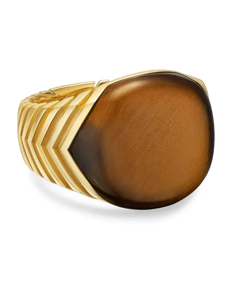 David Yurman 18kt Gelbgold-siegelring mit Tigerauge und Chevron-Muster Gold