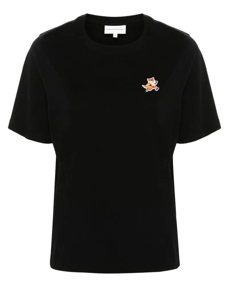 Kitsuné T-Shirt mit Speedy Fox-Applikation - Schwarz Schwarz