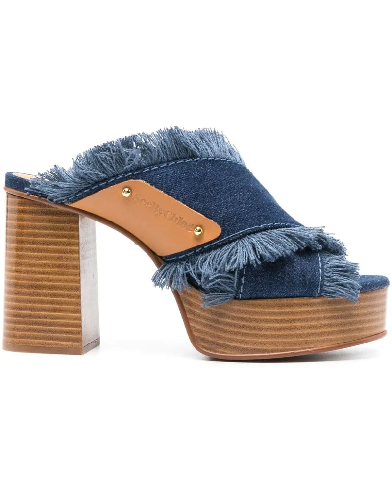 See by Chloé Ausgefranste Jeans-Mules 100mm - Blau Blau