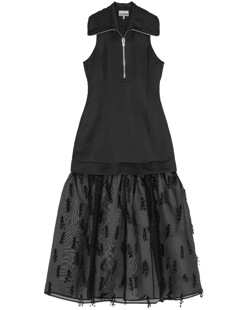 Ganni Midikleid im Layering-Look - Schwarz Schwarz