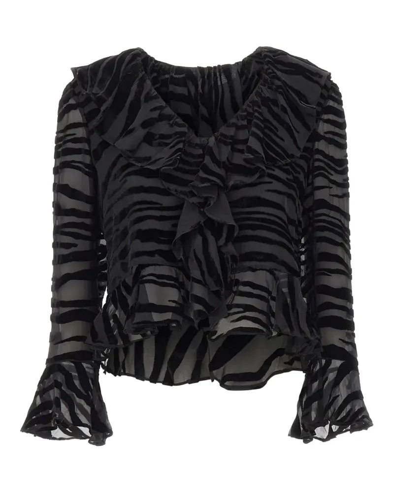 RIXO Tracye zebra-devoré ruffled blouse - Schwarz Schwarz