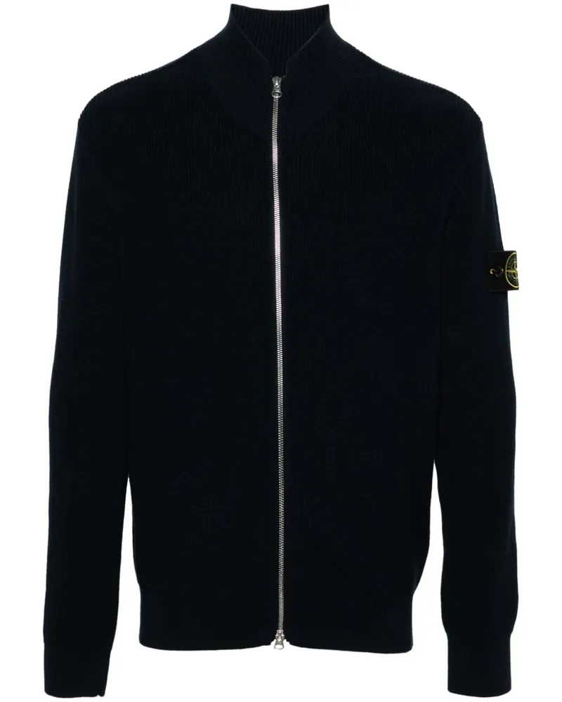 Stone Island Gerippter Cardigan mit Kompass-Patch - Blau Blau