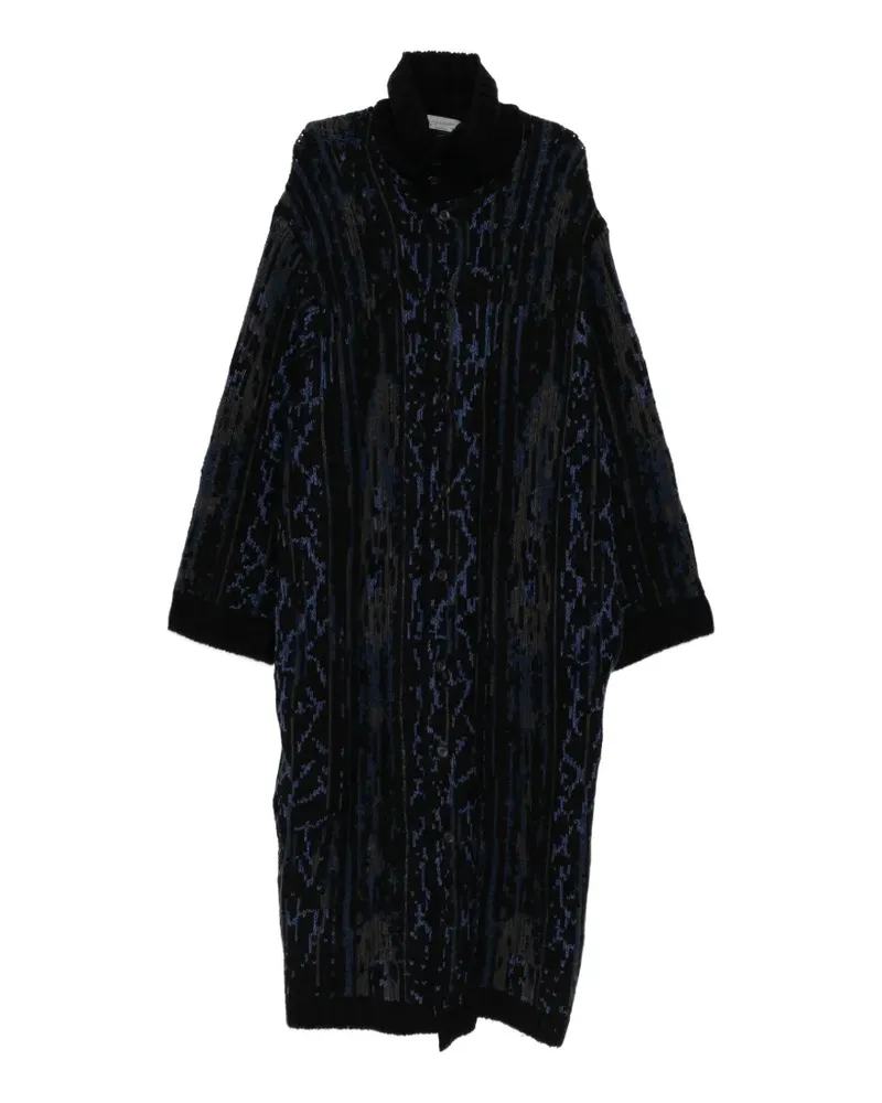 Yohji Yamamoto patterned knit coat - Schwarz Schwarz