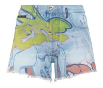 Kurze Jeans-Shorts mit Graffiti-Print
