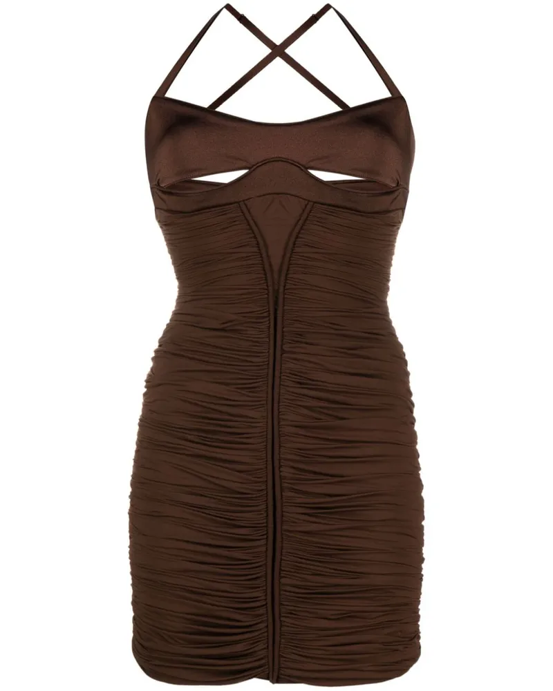 Thierry Mugler Gerafftes Minikleid mit Cut-Outs - Braun Braun