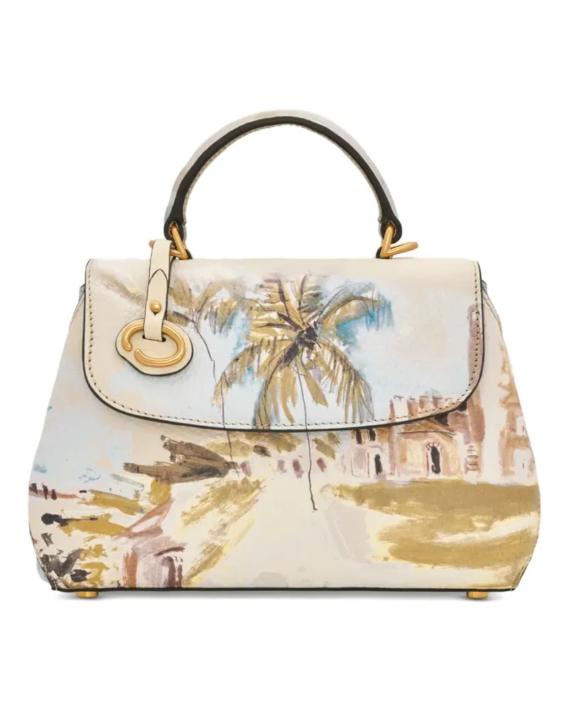 Oscar de la Renta Mini Poppy scenic-print leather tote bag - Nude Nude