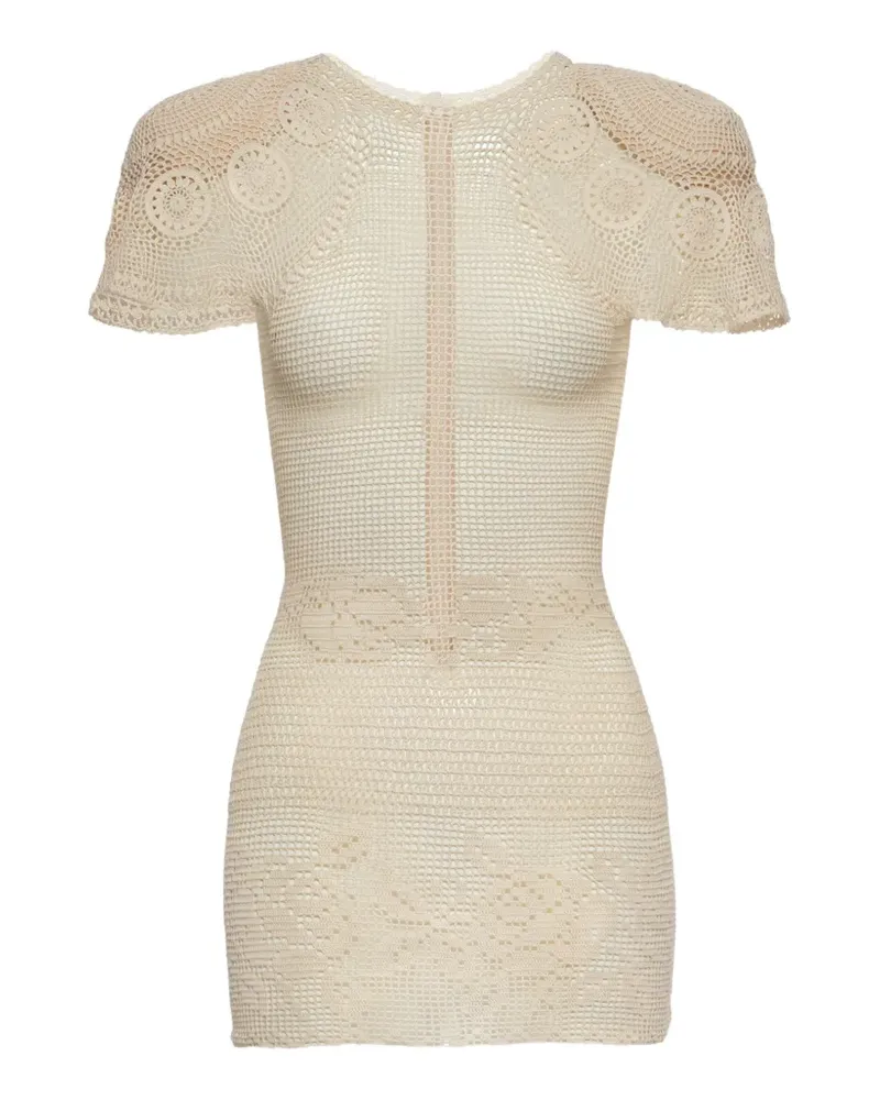 Magda Butrym Gehäkeltes Minikleid mit weiten Ärmeln - Nude Nude