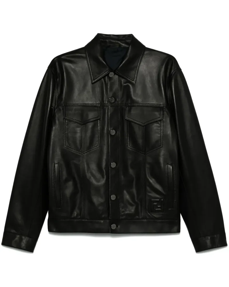 Fendi Klassische Lederjacke - Schwarz Schwarz