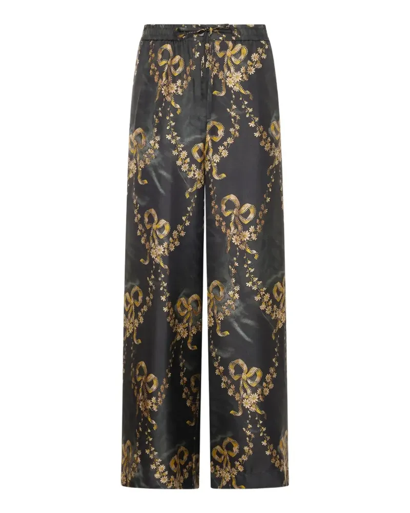 Pierre-Louis Mascia Aloe Palazzohose mit Blumenprint - Schwarz Schwarz
