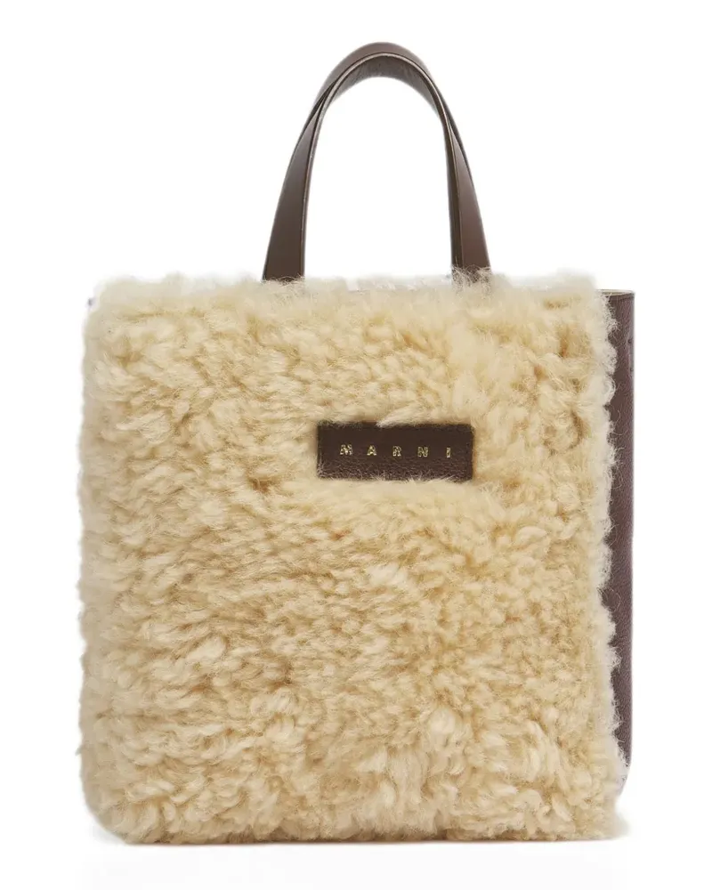 Marni Museo soft shearling leather tote bag - Nude Nude