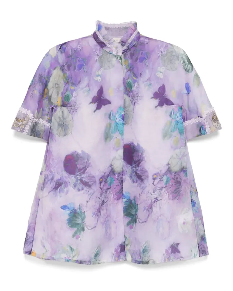 SHIATZY CHEN Hemd mit Mandarinkragen und Print - Violett Violett