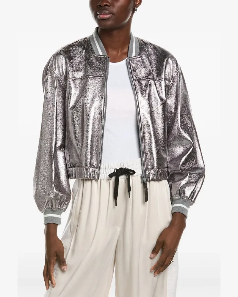 Brunello Cucinelli Bomberjacke in Metallic-Optik - Silber Silber