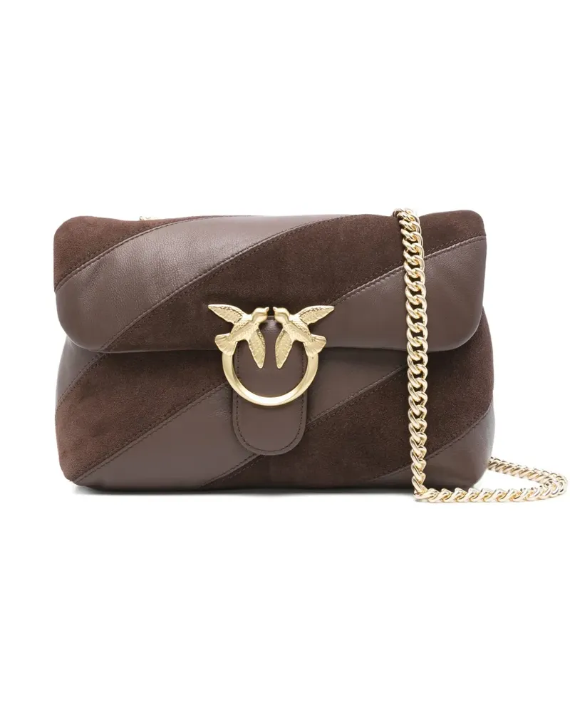 Pinko Love Wildleder-Schultertasche mit diagonalen Streifen - Braun Braun