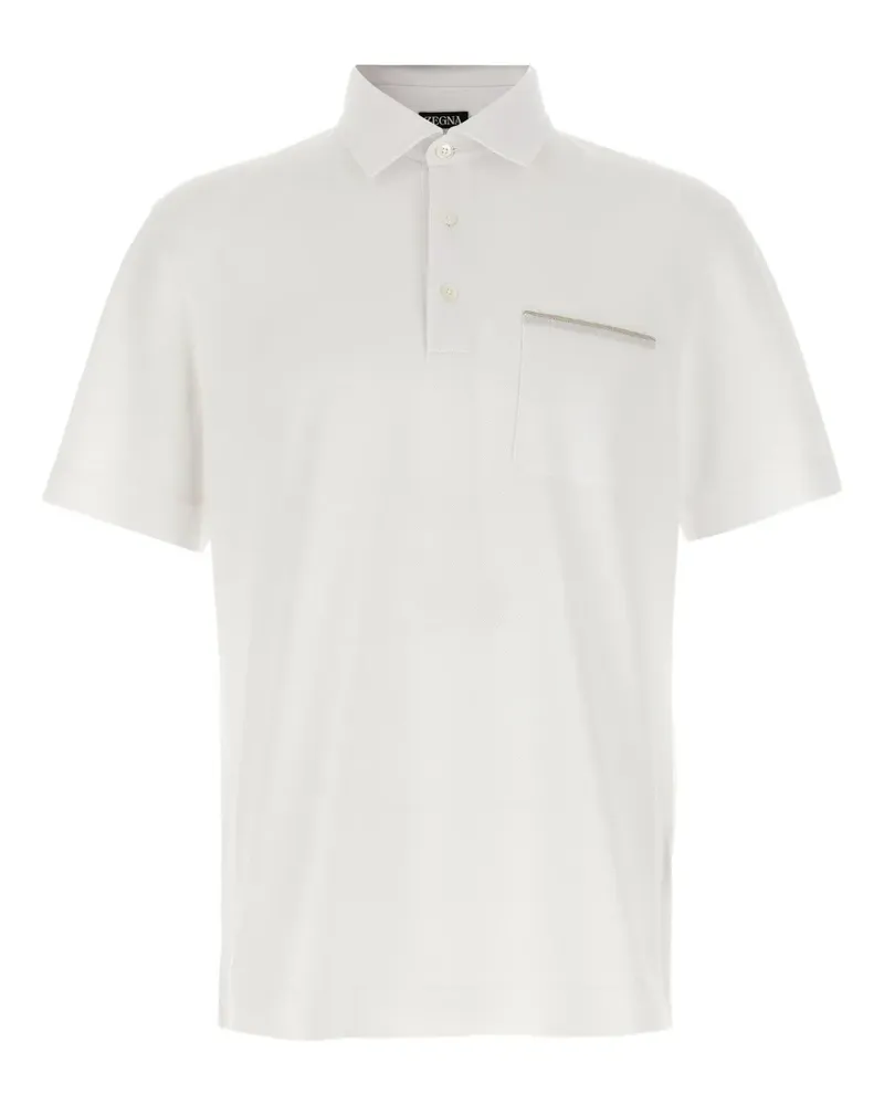 Ermenegildo Zegna Poloshirt aus Piqué mit Satinpaspeln - Weiß Weiß