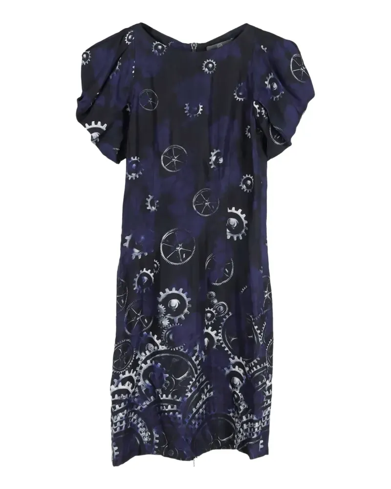 McQ printed puff-sleeve midi dress - Blau Blau