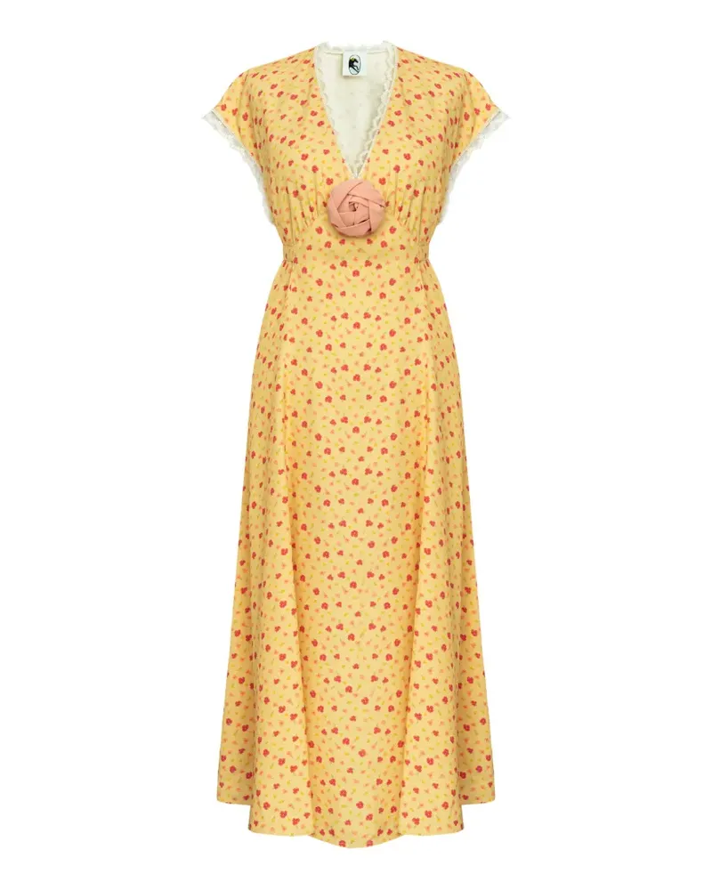 SLEEPER Genus floral-print lace-trim midi dress - Gelb Gelb