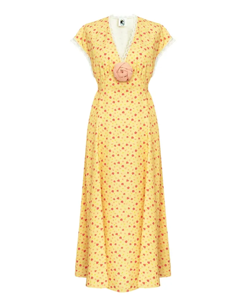 SLEEPER Genus Midikleid mit Blumen-Print - Gelb Gelb