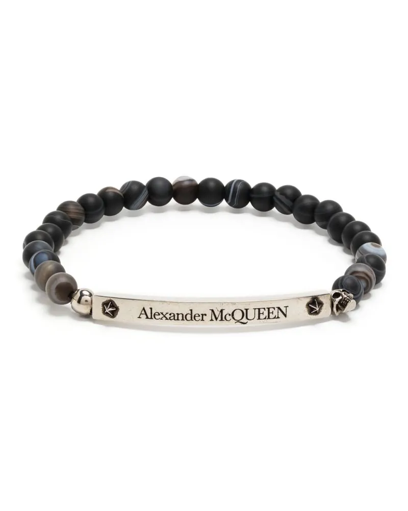 Alexander McQueen Perlenarmband mit Totenkopf - Schwarz Schwarz