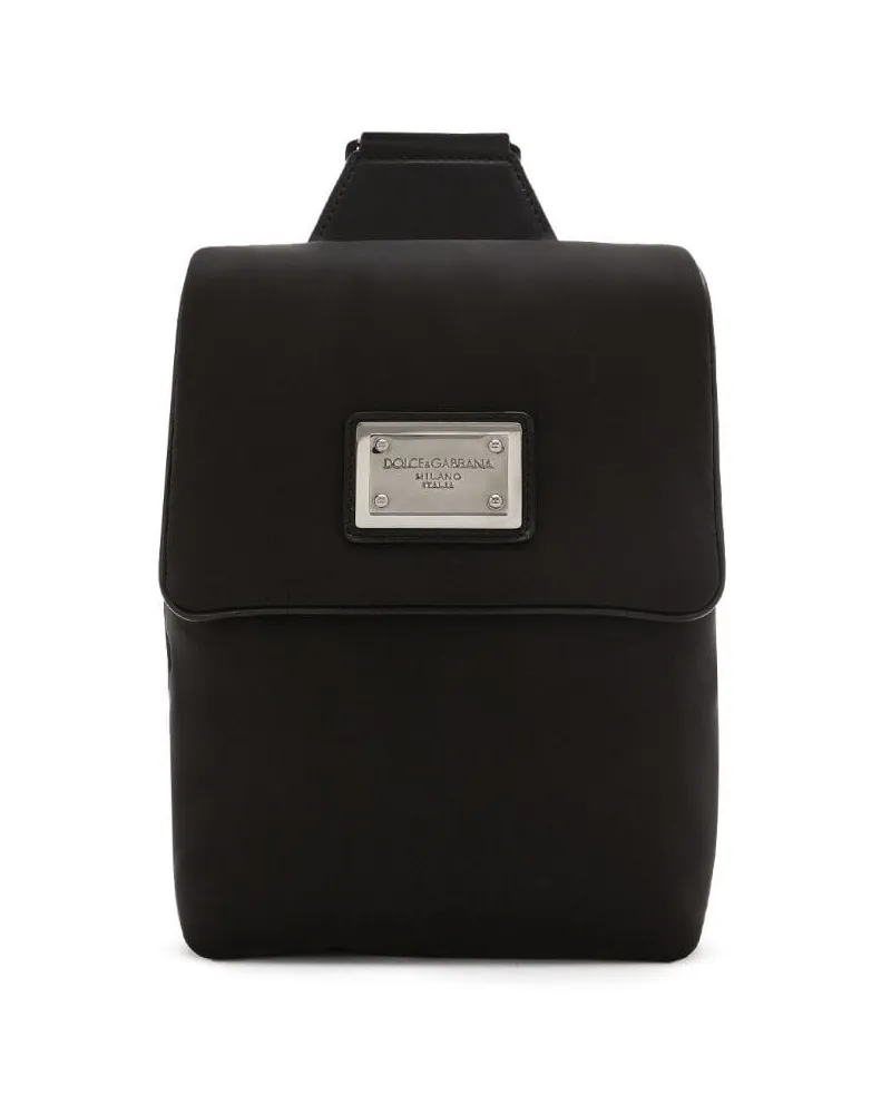 Dolce & Gabbana Mini Rucksack mit Logo-Schild - Schwarz Schwarz