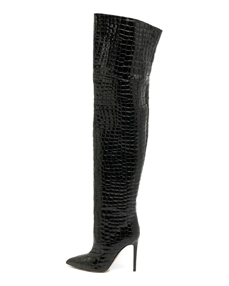 Paris Texas Deia Overknee-Stiefel mit Kroko-Effekt - Schwarz Schwarz