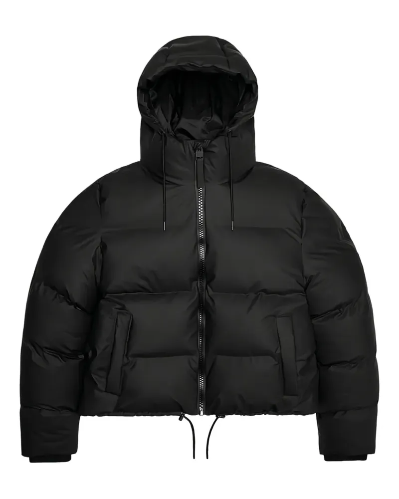 RAINS Wattierter Kapuzenmantel mit Cropped-Saum - Schwarz Schwarz