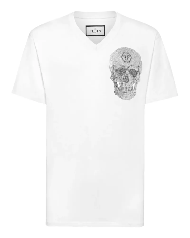 Philipp Plein T-Shirt mit kristallverziertem Totenkopf - Weiß Weiß