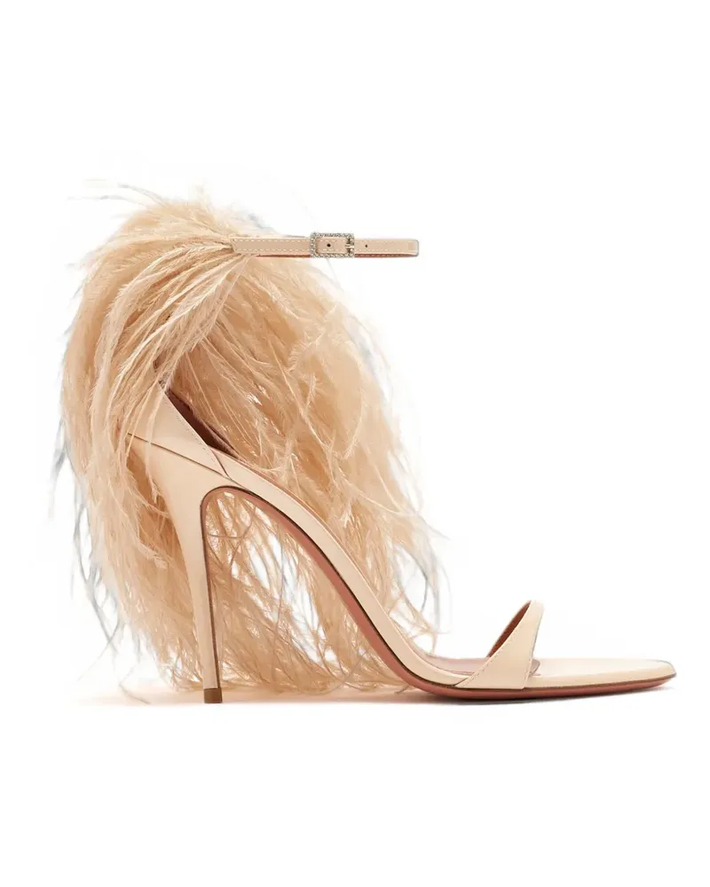 Amina Muaddi Jerry feather-trim sandals - Nude Nude