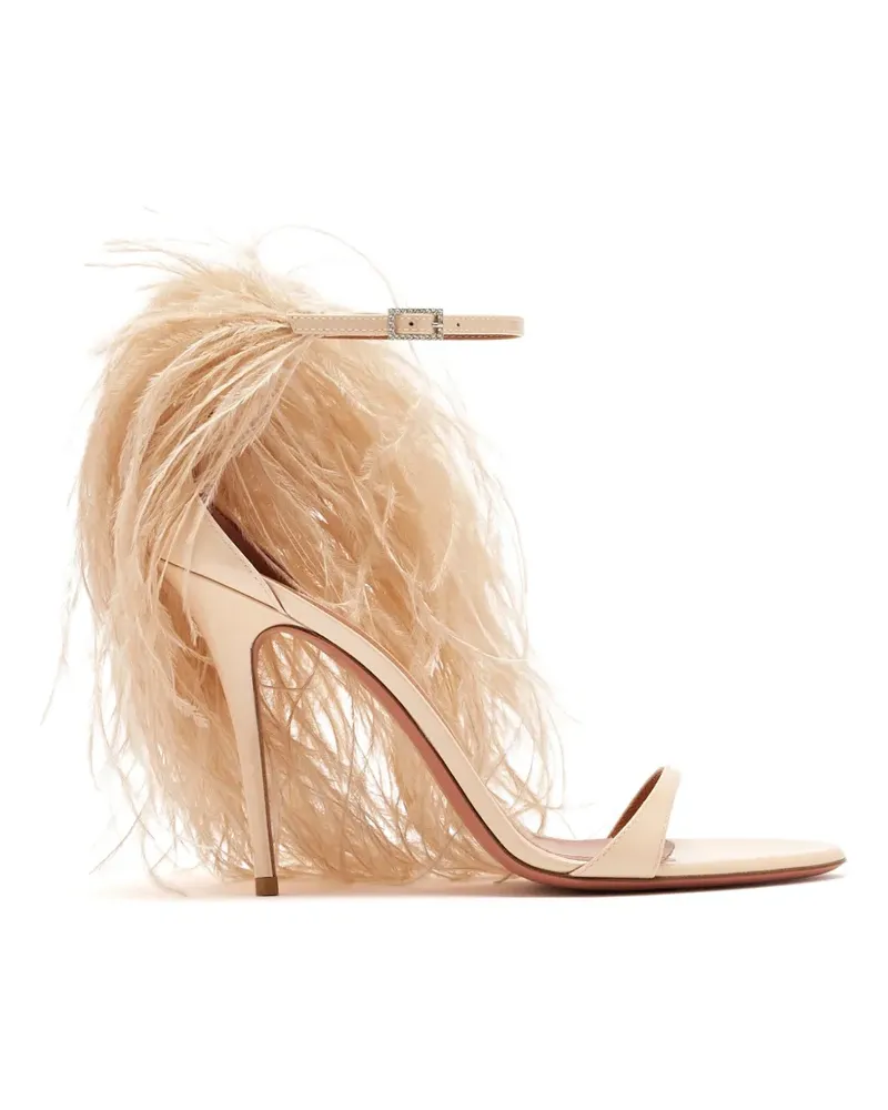 Amina Muaddi Jerry Sandalen mit Federn - Nude Nude