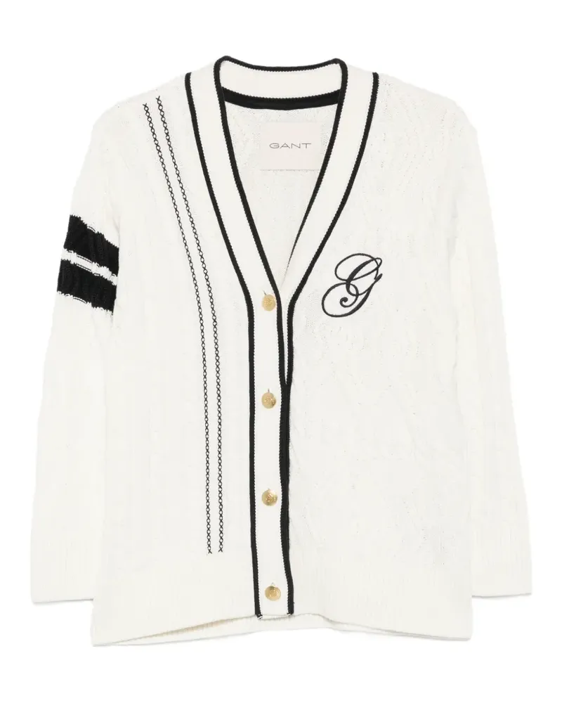 Gant cable-knit embroidered cardigan - Weiß Weiß