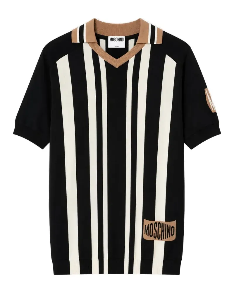 Moschino Gestreiftes Poloshirt mit Logo-Patch - Schwarz Schwarz