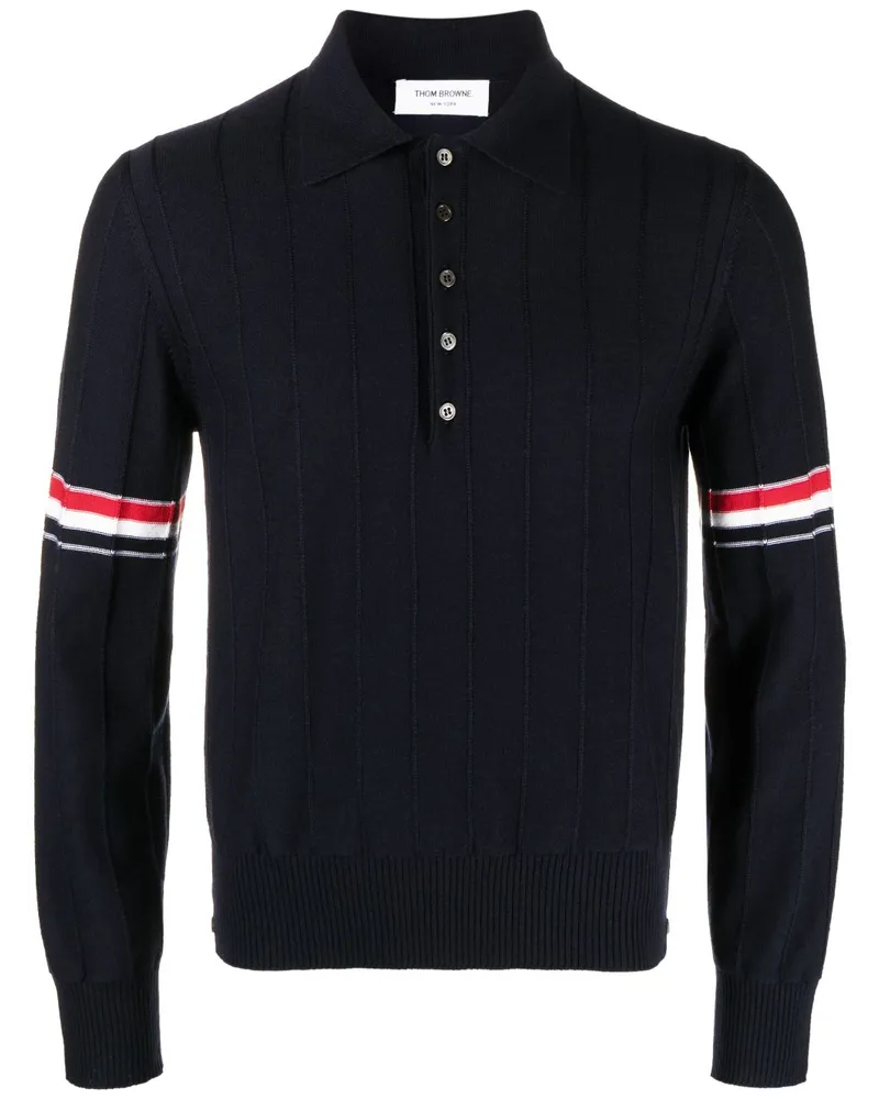 Thom Browne Gestricktes Poloshirt mit Streifen - Blau Blau