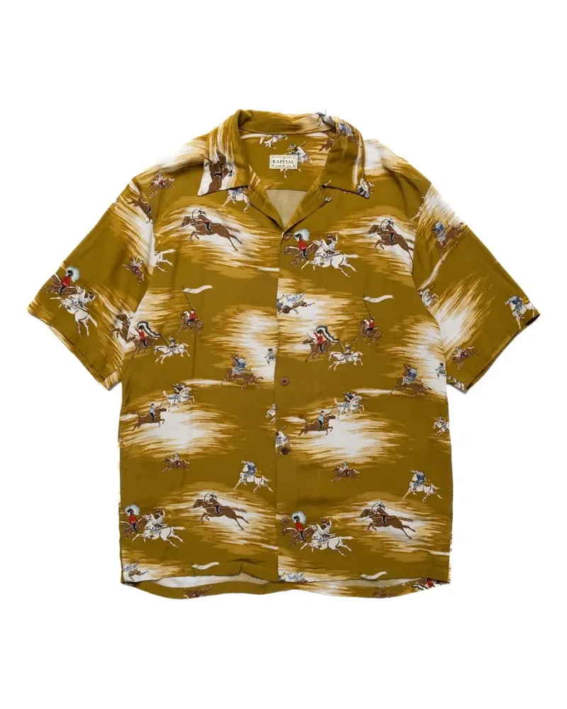 KAPITAL Kurzärmeliges Kamikaze Aloha Hemd mit Polo-Print - Gelb Gelb
