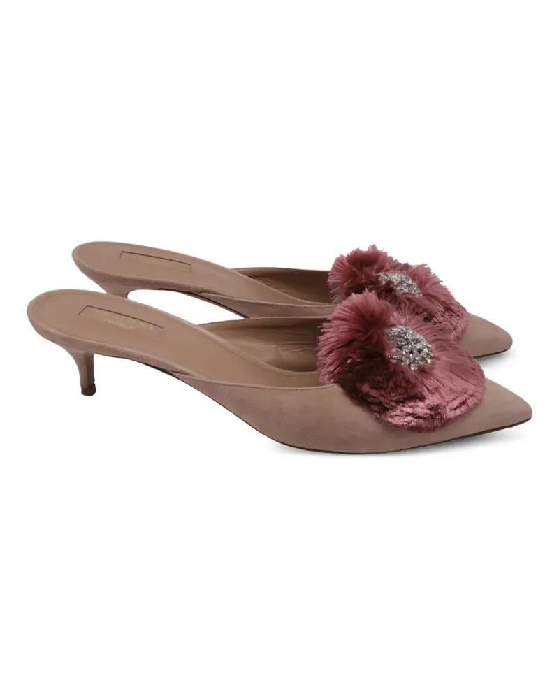 Aquazzura Spitze Mules mit Pompons - Nude Nude