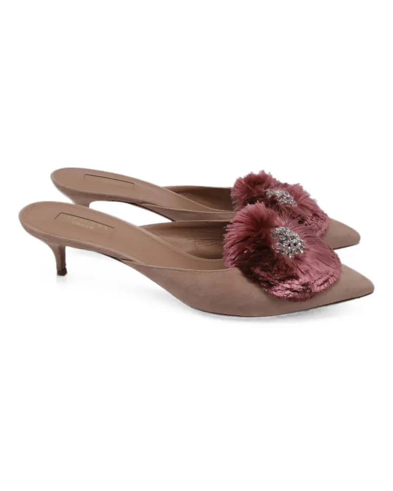 Aquazzura pom-pom embellished pointed-toe mules - Nude Nude