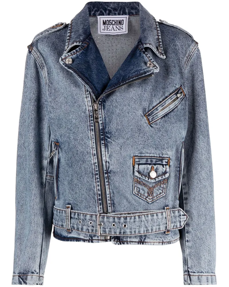 Moschino Jeansjacke mit Kristallverzierung Blau