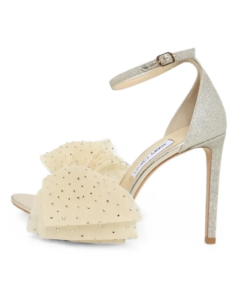 Jimmy Choo Aveline bow-detailed glittered sandals - Nude Nude