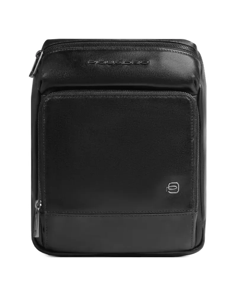 Piquadro grained leather crossbody bag - Schwarz Schwarz