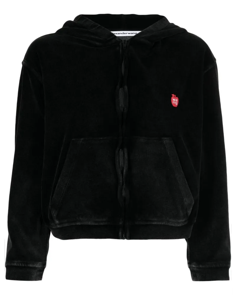 Alexander Wang Velours-Kapuzenjacke mit Logo-Applikation - Schwarz Schwarz