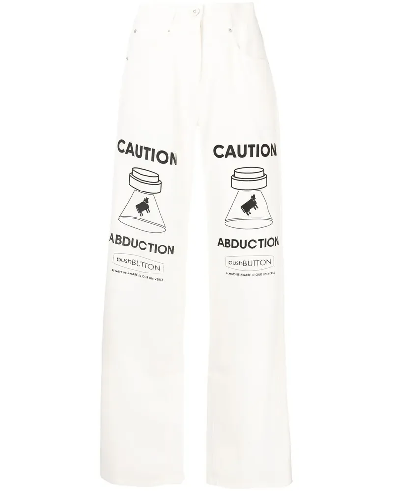 pushBUTTON Gerade Jeans mit grafischem Print - Weiß Weiß