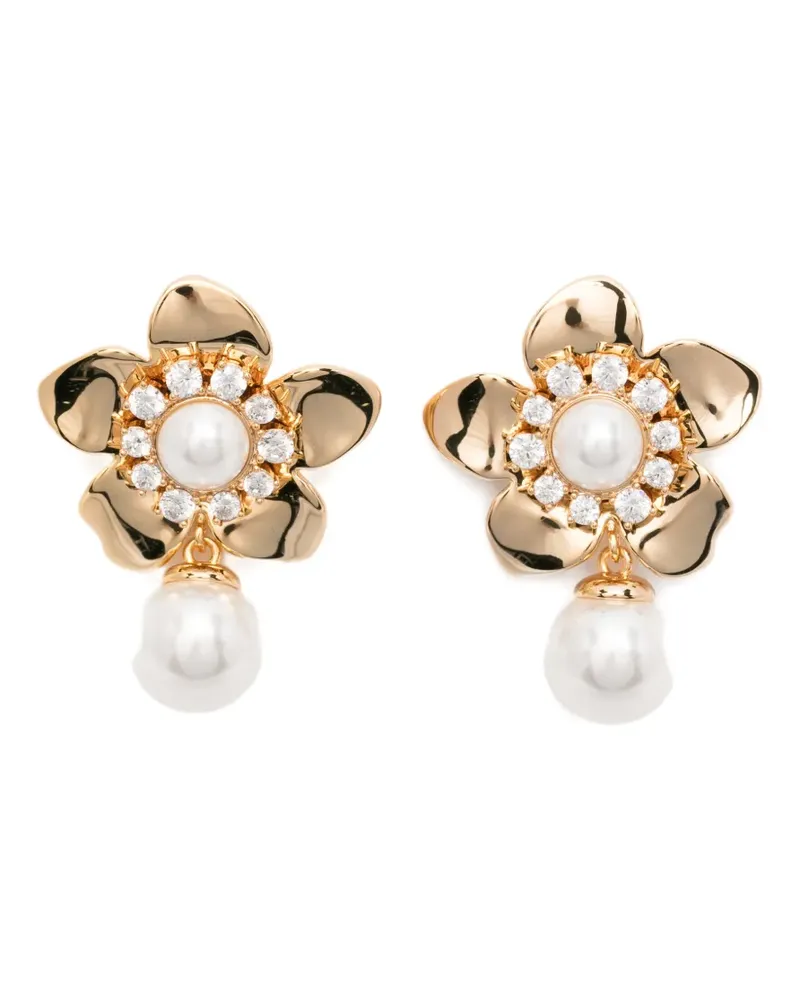 Self-Portrait flower-motif pearl earrings - Gold Gold