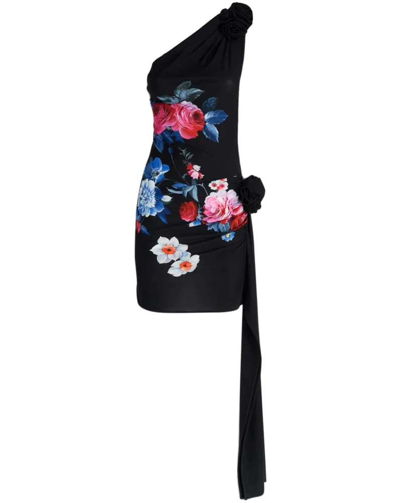 Magda Butrym One-Shoulder-Minikleid mit Blumen-Print - Schwarz Schwarz