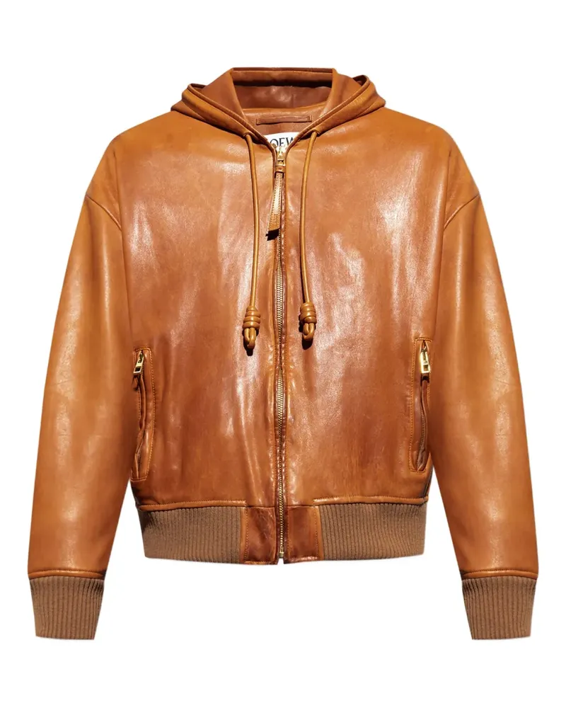 Loewe Lederjacke mit Kapuze - Braun Braun