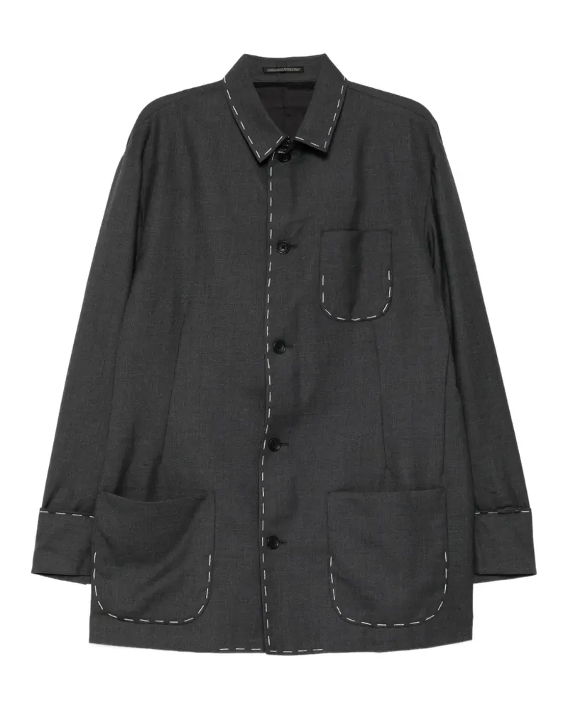 Yohji Yamamoto Jacke mit aufgesetzten Taschen und Kontrastnähten - Grau Grau