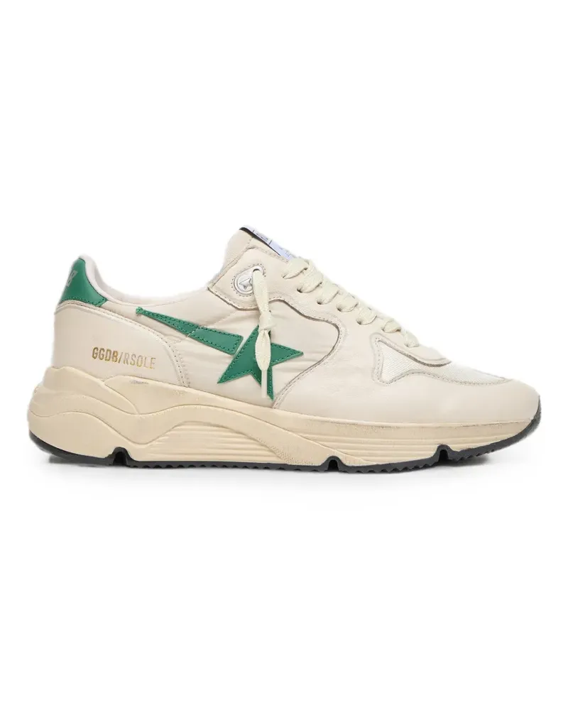 Golden Goose Running Sole in cream nylon and leather with green leather star sneakers - Nude Nude