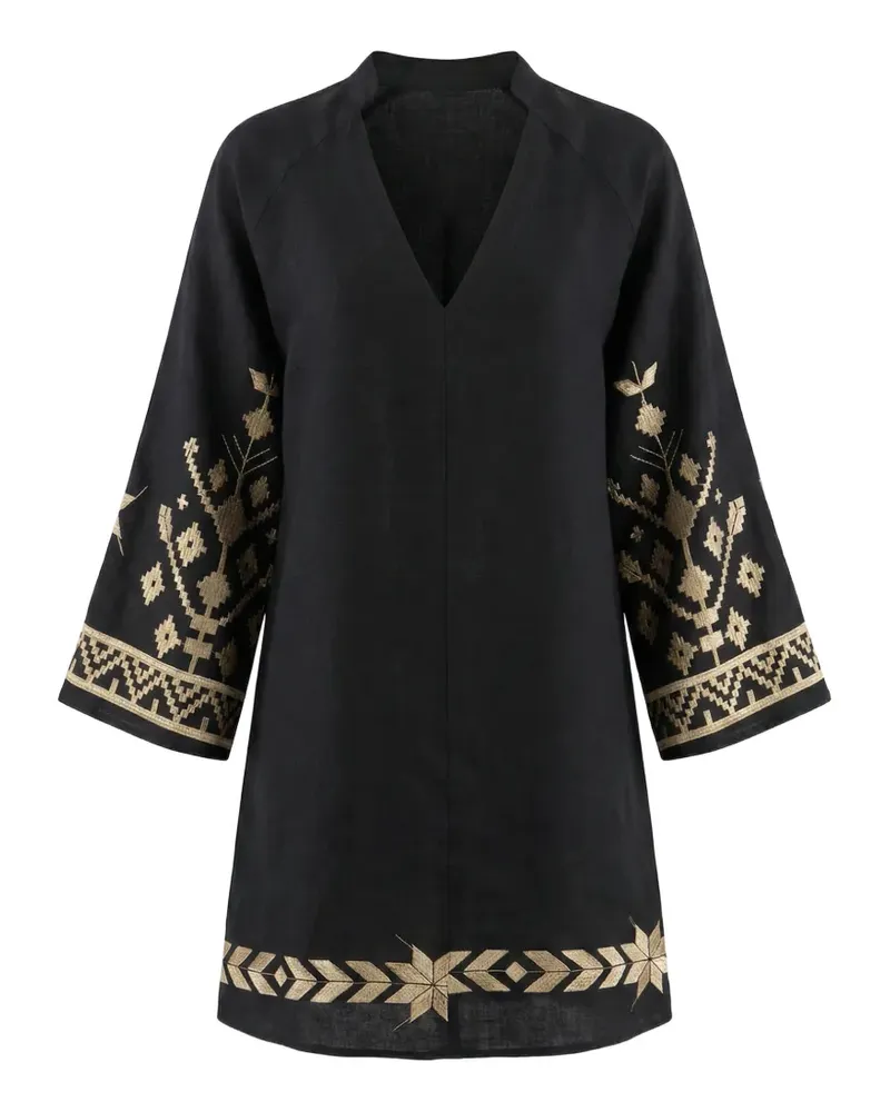 Greek Archaic Kori embroidered linen dress - Schwarz Schwarz