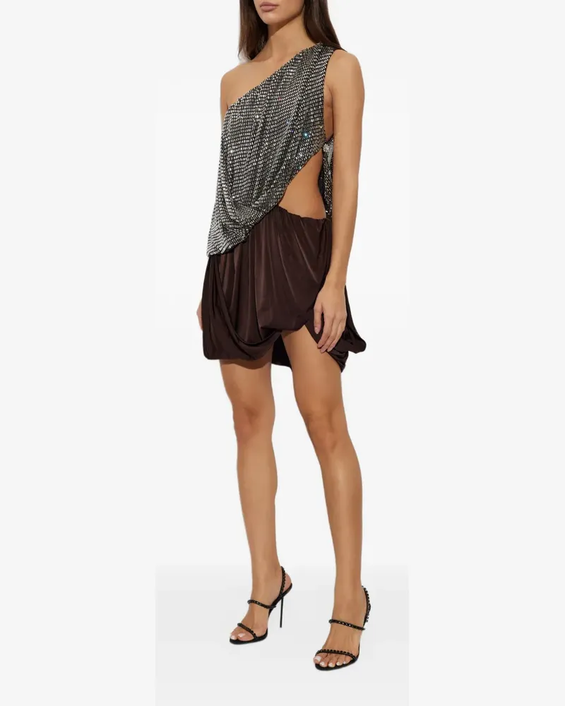 Self-Portrait rhinestone one shoulder drape mini dress - Braun Braun