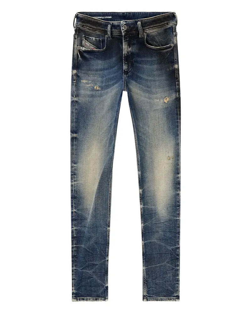 Diesel Sleenker 09n15 abrasions leather patch jeans - Blau Blau